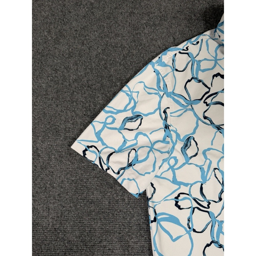 G/FORE Men's Small Blush Floral Performance Golf Polo Shirt Stretch Blue White - Picture 3 of 11